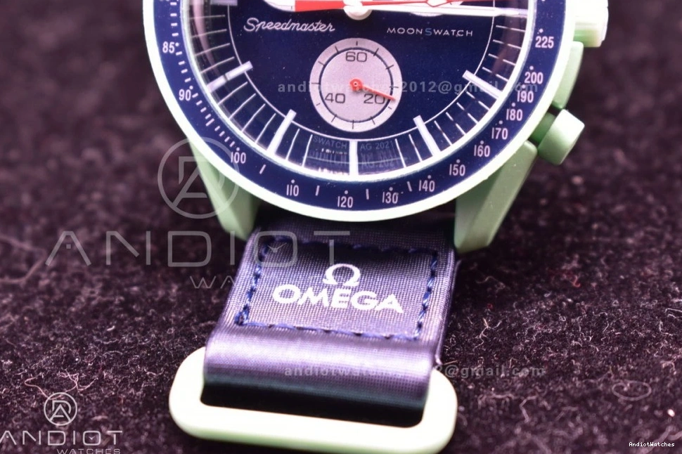 Strap Omega on Moonwatch Bioceramic x Swatch 1181 WeatherProof Earth Mission Quartz to Nylon 0804